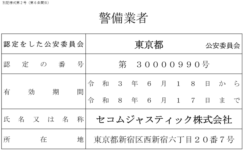 警備業法に定める標識